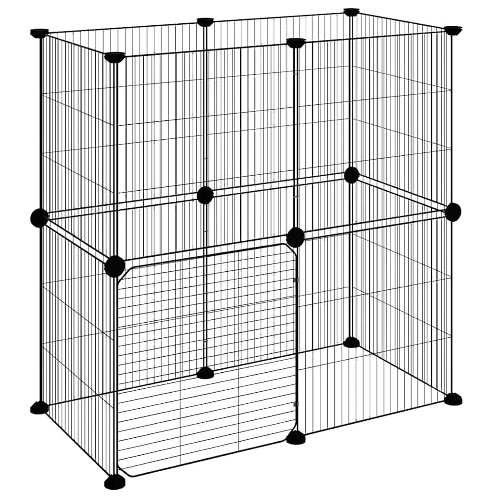 12-panels kæledyrsindhegning med låge 70x35x70 cm stål sort