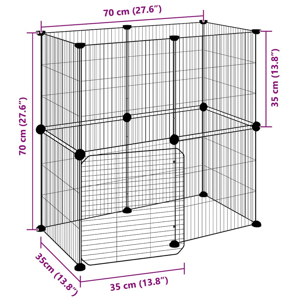 12-panels kæledyrsindhegning med låge 70x35x70 cm stål sort