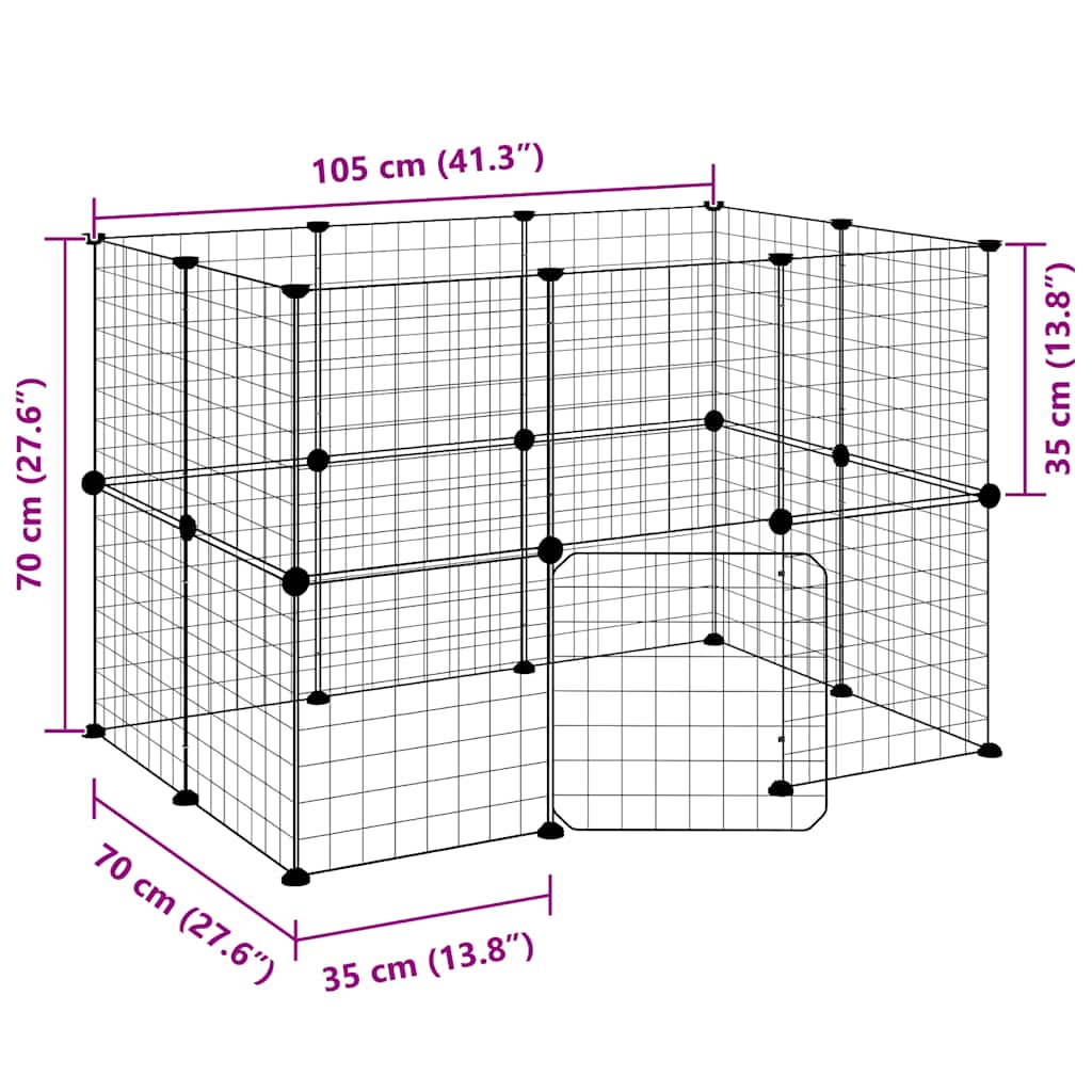 20-panels kæledyrsindhegning med låge 105x70x70 cm stål sort