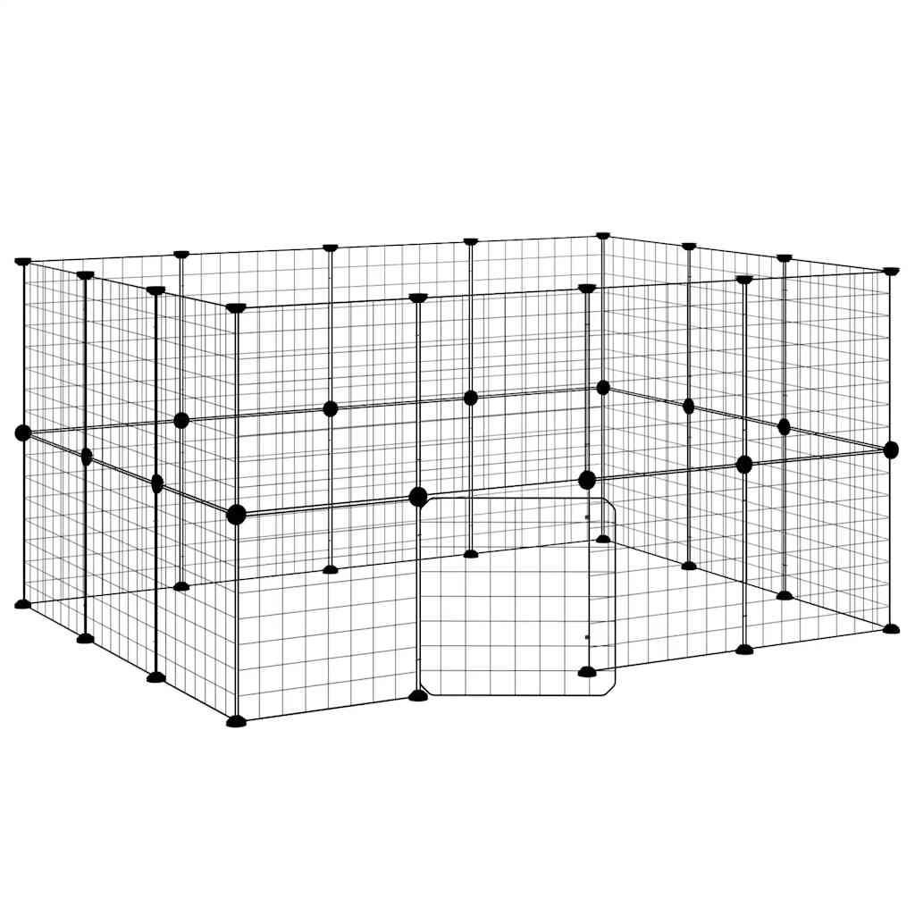 28-panels kæledyrsindhegning med låge 140x105x70 cm stål sort
