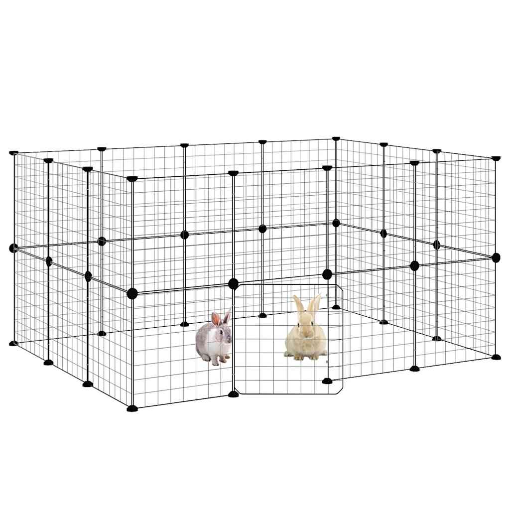 28-panels kæledyrsindhegning med låge 140x105x70 cm stål sort