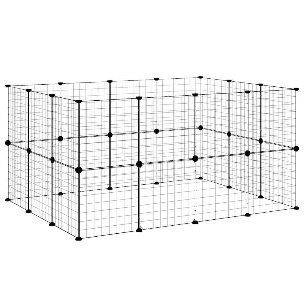 28-panels kæledyrsindhegning med låge 140x105x70 cm stål sort