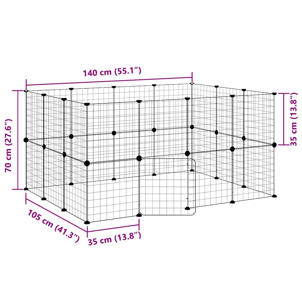 28-panels kæledyrsindhegning med låge 140x105x70 cm stål sort