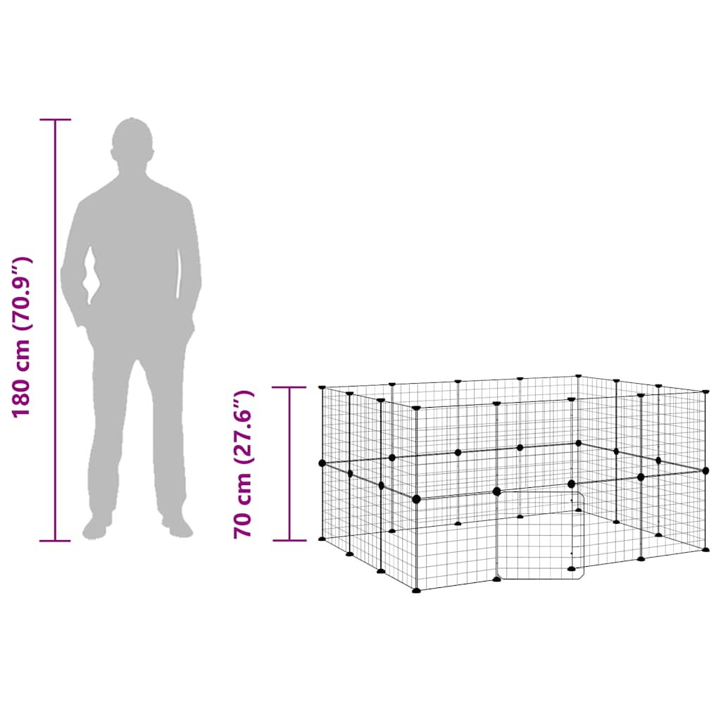 28-panels kæledyrsindhegning med låge 140x105x70 cm stål sort
