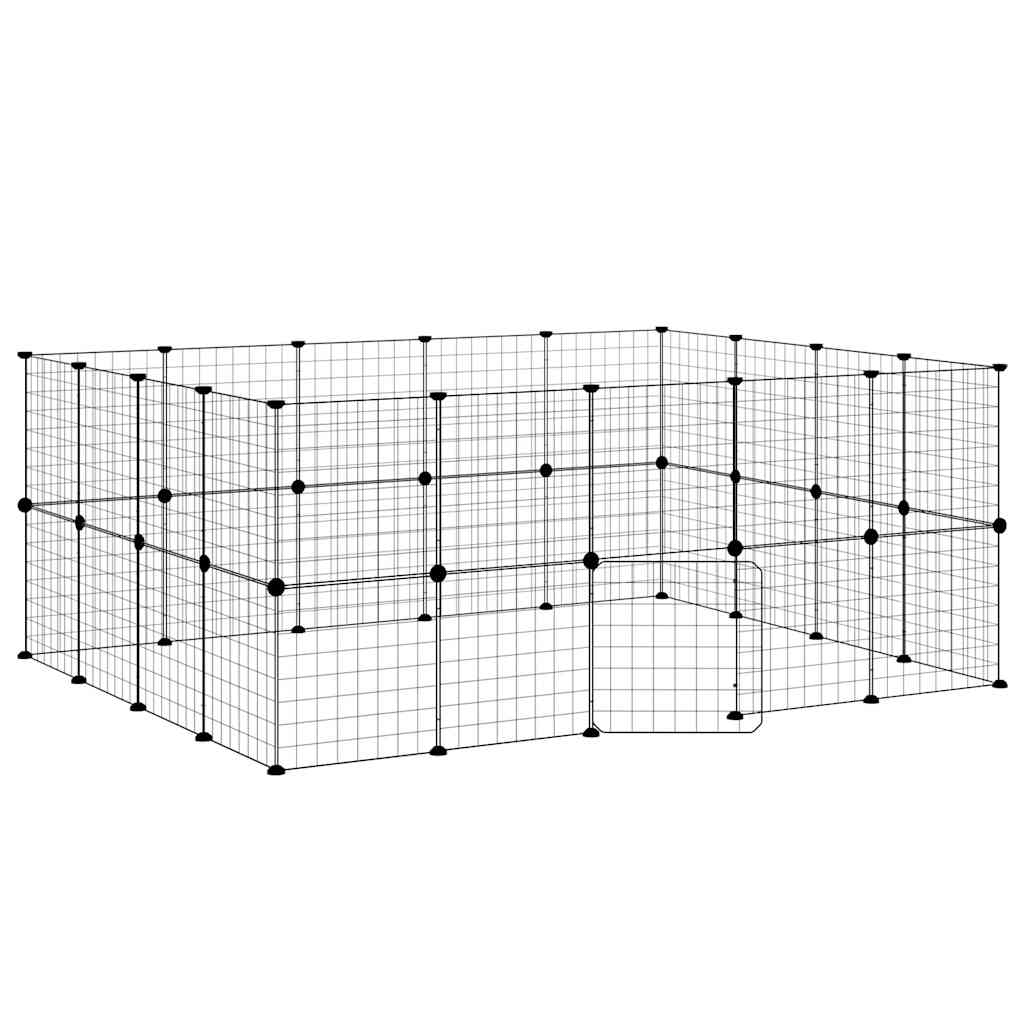 36-panels kæledyrsindhegning med låge 175x140x70 cm stål sort