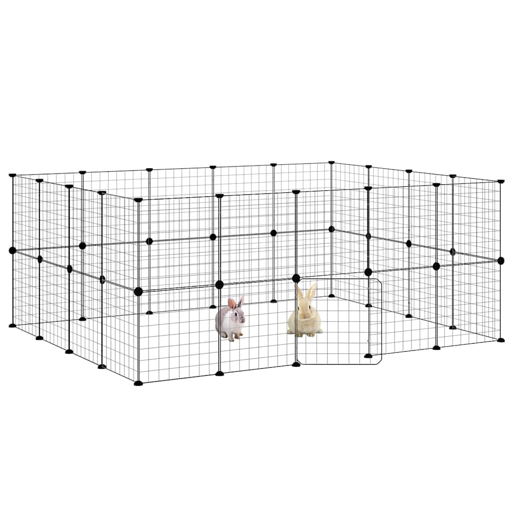 36-panels kæledyrsindhegning med låge 175x140x70 cm stål sort