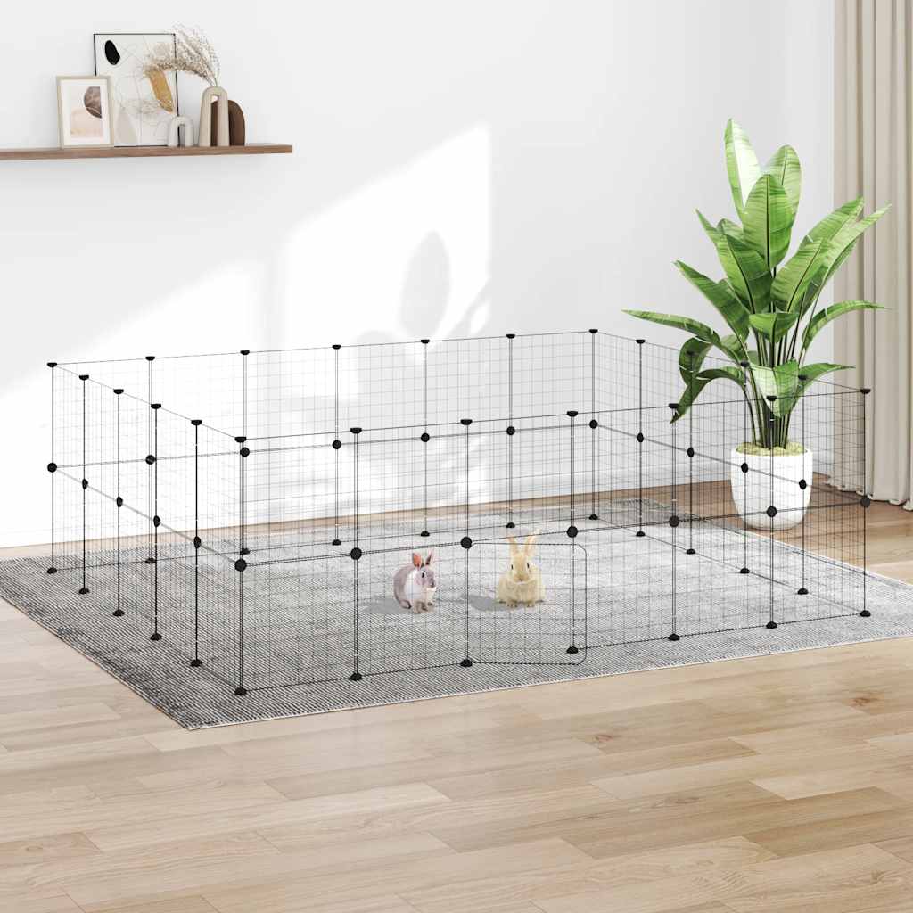 44-panels kæledyrsindhegning med låge 210x175x70 cm stål sort