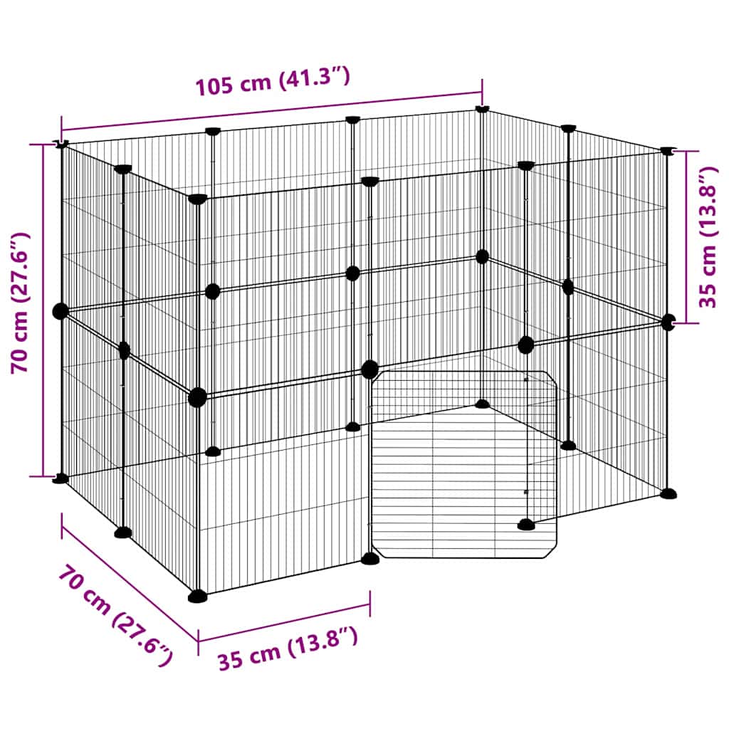 20-panels kæledyrsindhegning med låge 105x70x70 cm stål sort
