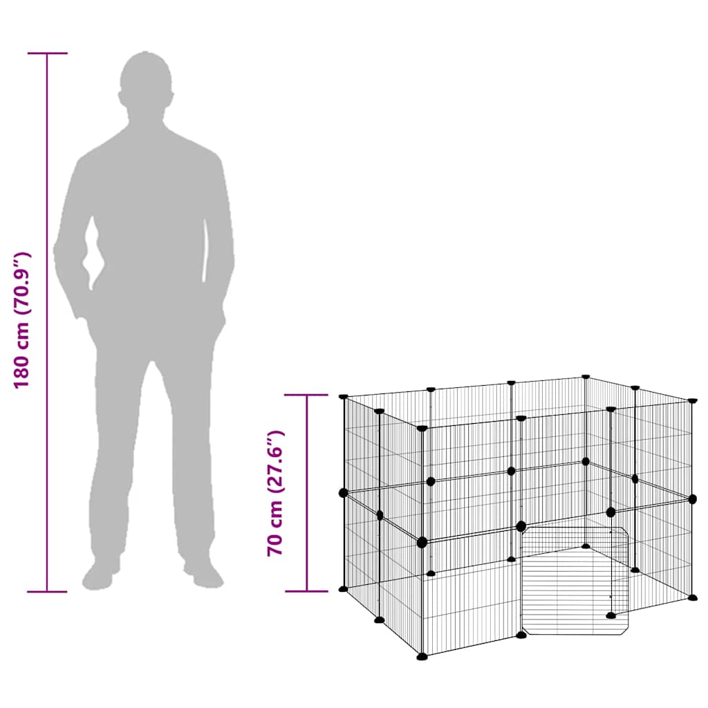 20-panels kæledyrsindhegning med låge 105x70x70 cm stål sort