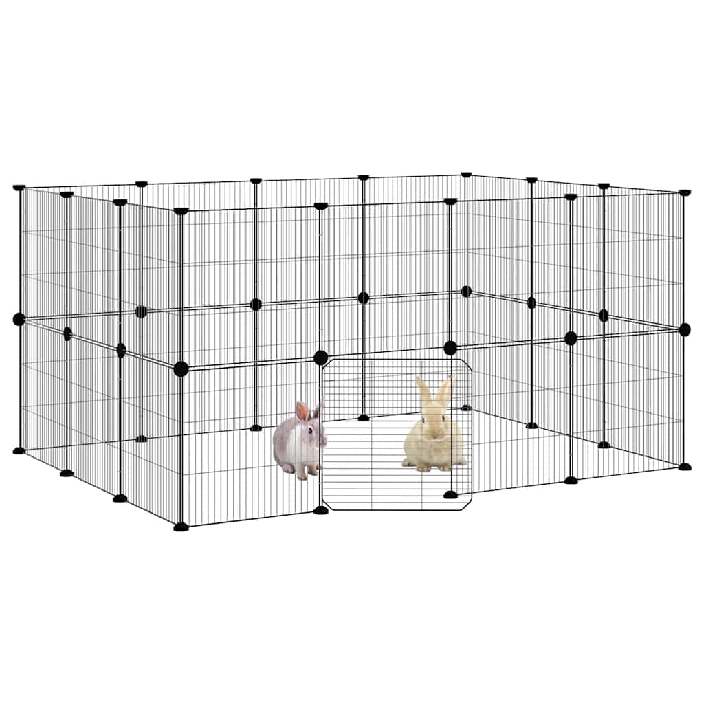 28-panels kæledyrsindhegning med låge 140x105x70 cm stål sort