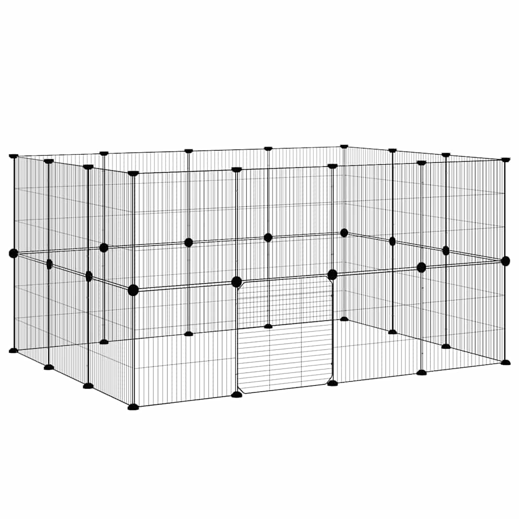 28-panels kæledyrsindhegning med låge 140x105x70 cm stål sort