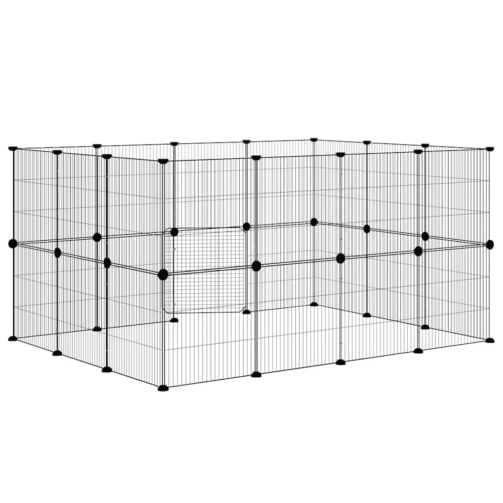 28-panels kæledyrsindhegning med låge 140x105x70 cm stål sort
