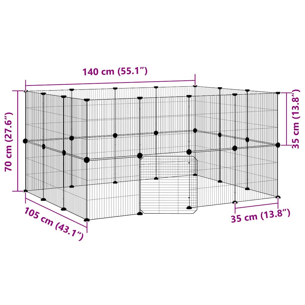 28-panels kæledyrsindhegning med låge 140x105x70 cm stål sort