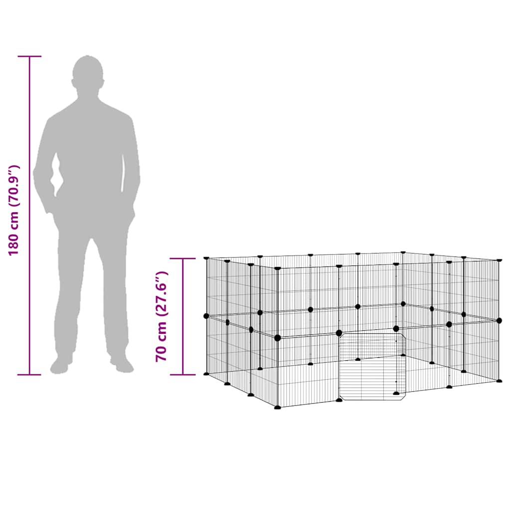 28-panels kæledyrsindhegning med låge 140x105x70 cm stål sort