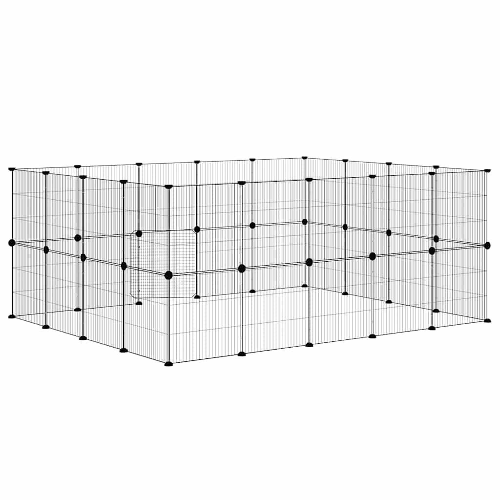36-panels kæledyrsindhegning med låge 175x140x70 cm stål sort