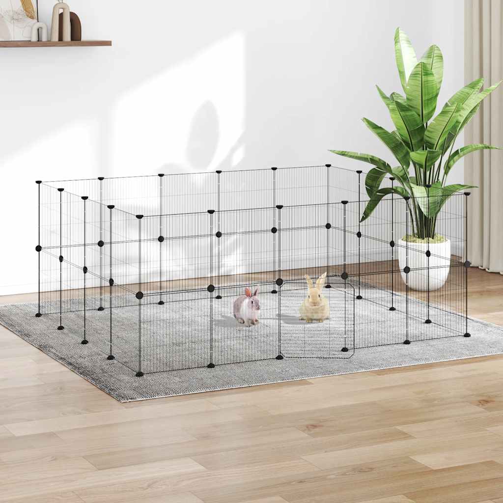 36-panels kæledyrsindhegning med låge 175x140x70 cm stål sort