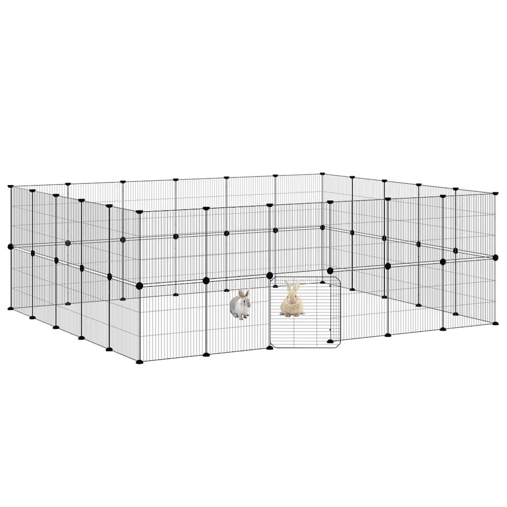 44-panels kæledyrsindhegning med låge 210x175x70 cm stål sort