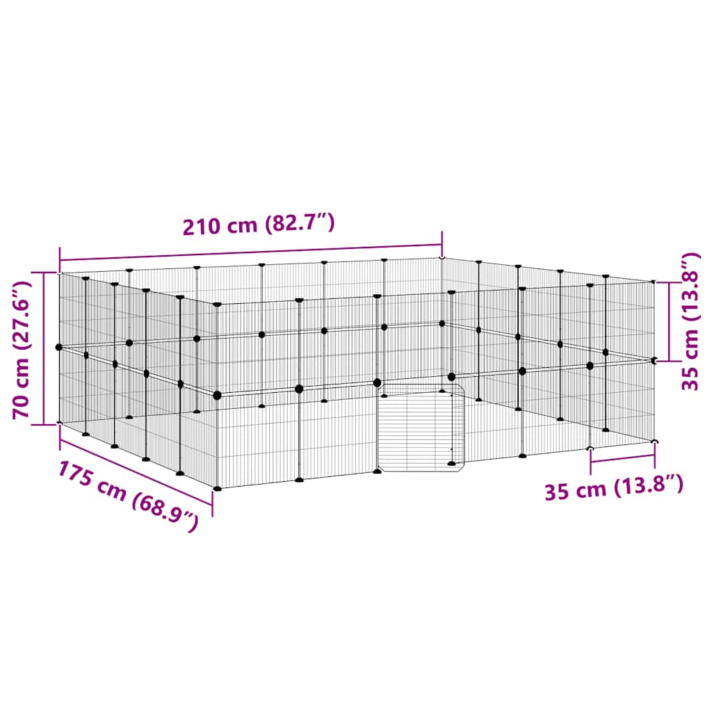 44-panels kæledyrsindhegning med låge 210x175x70 cm stål sort