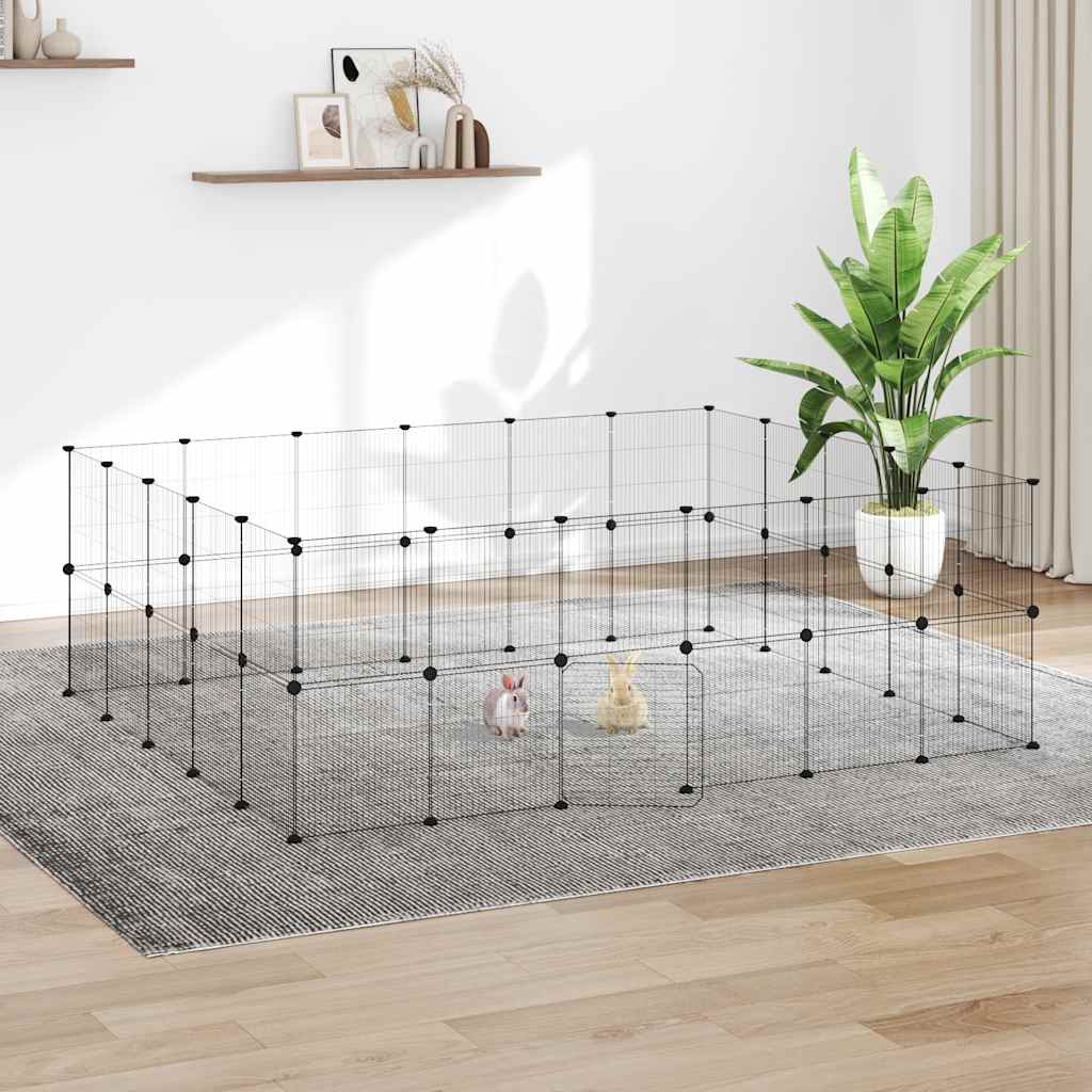 44-panels kæledyrsindhegning med låge 210x175x70 cm stål sort