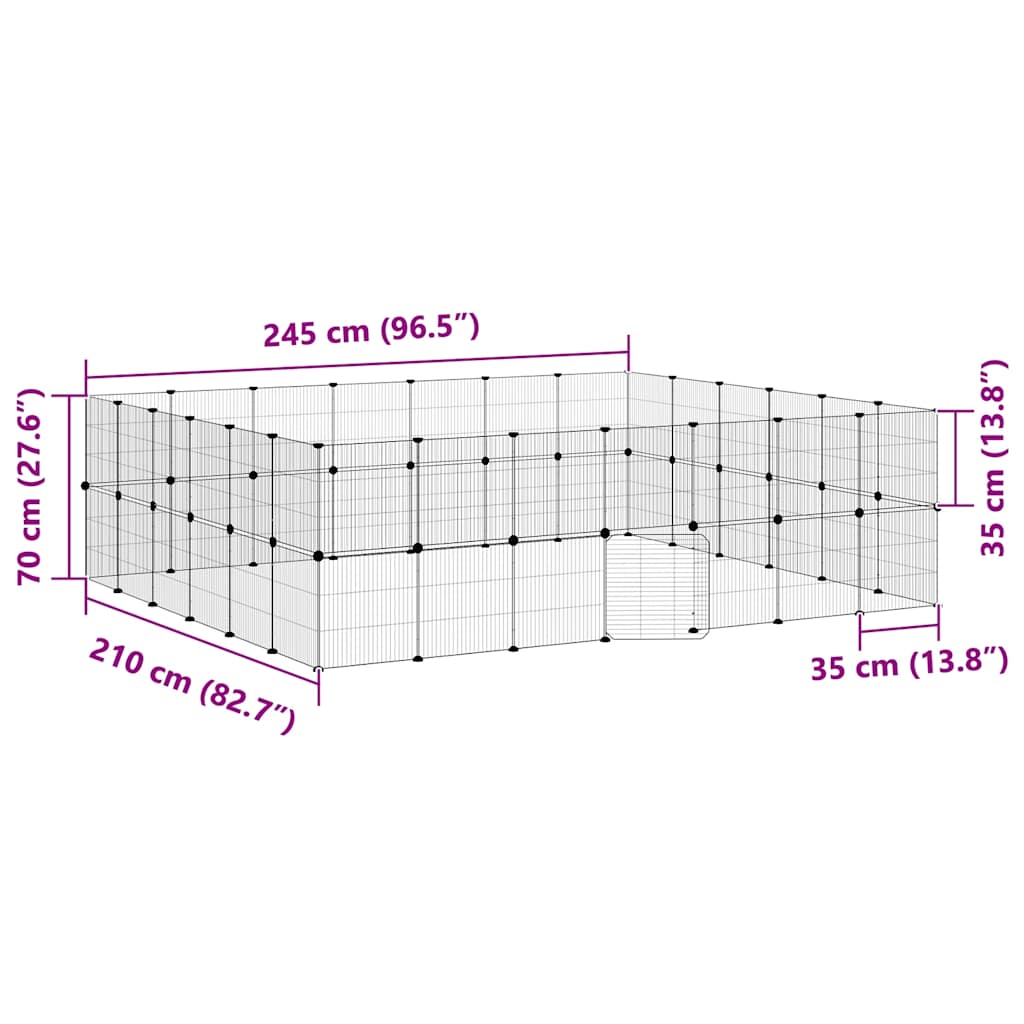 52-panels kæledyrsindhegning med låge 245x210x70 cm stål sort