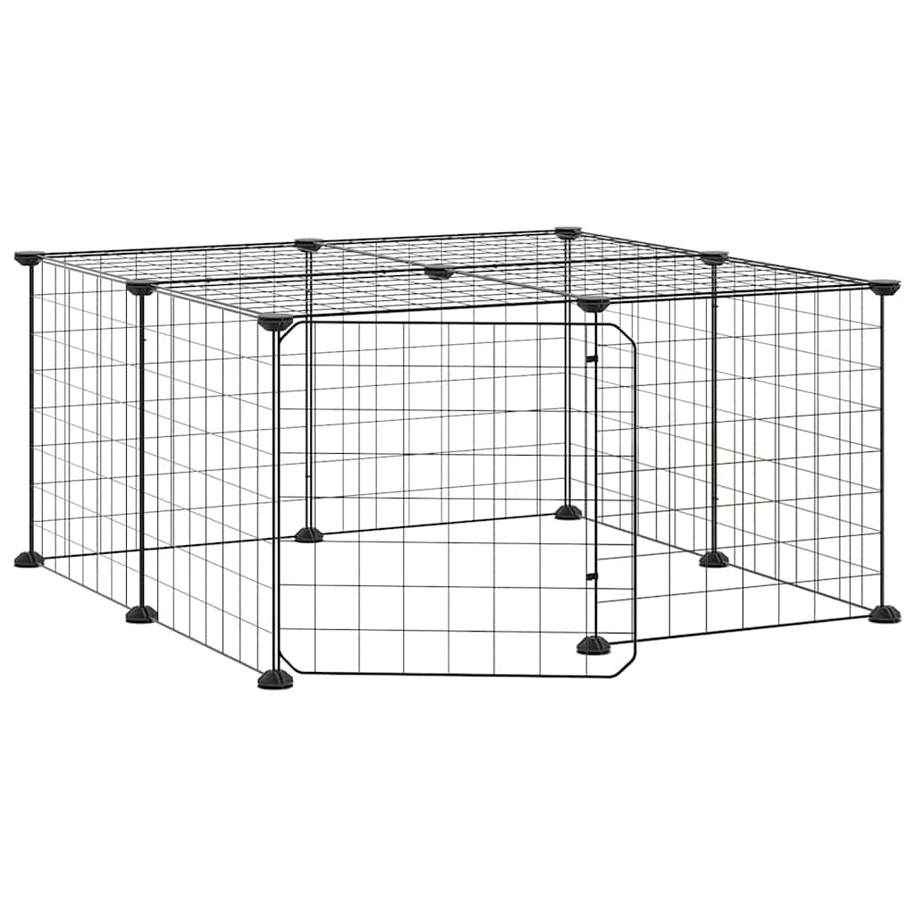 12-panels kæledyrsindhegning med låge 70x70x35 cm stål sort