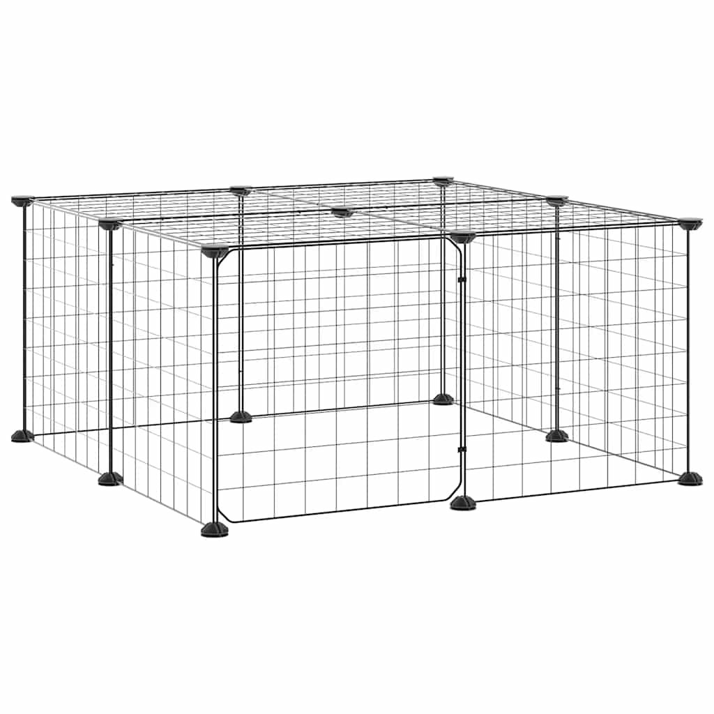 12-panels kæledyrsindhegning med låge 70x70x35 cm stål sort