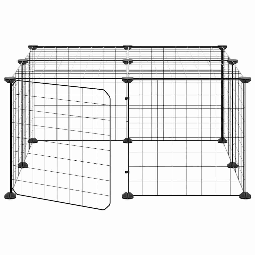 12-panels kæledyrsindhegning med låge 70x70x35 cm stål sort