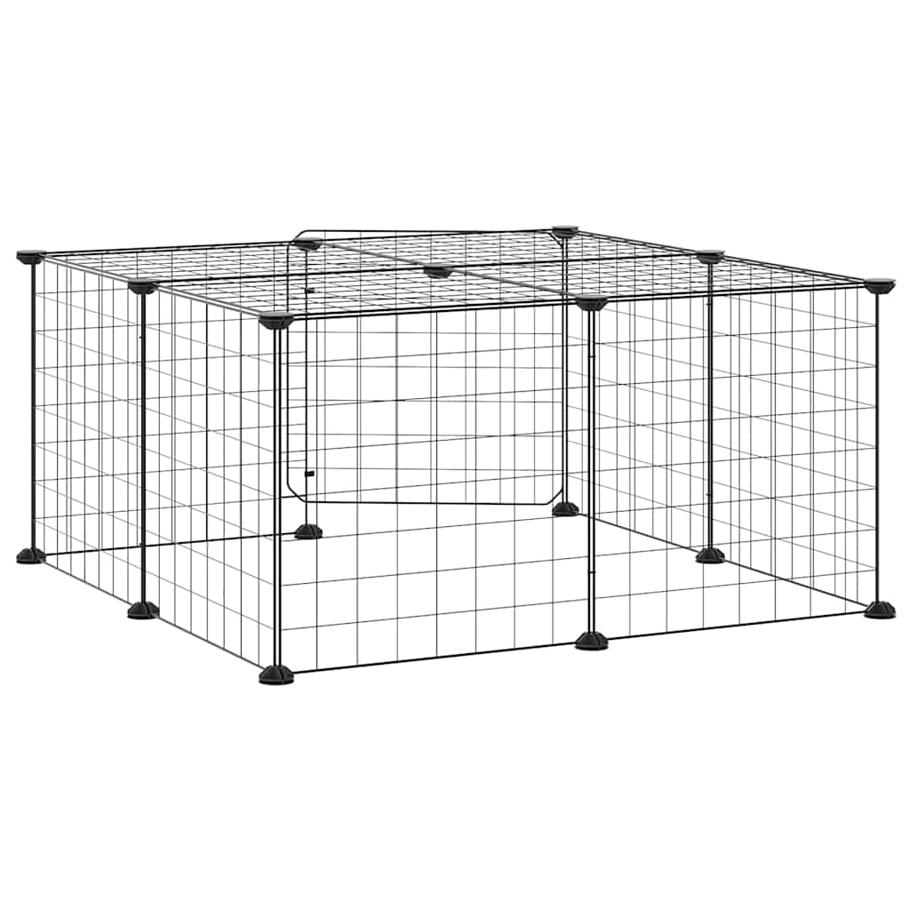 12-panels kæledyrsindhegning med låge 70x70x35 cm stål sort