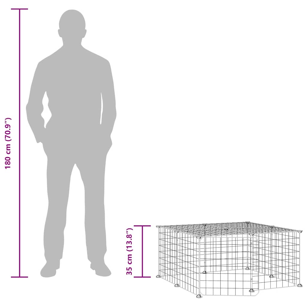 12-panels kæledyrsindhegning med låge 70x70x35 cm stål sort