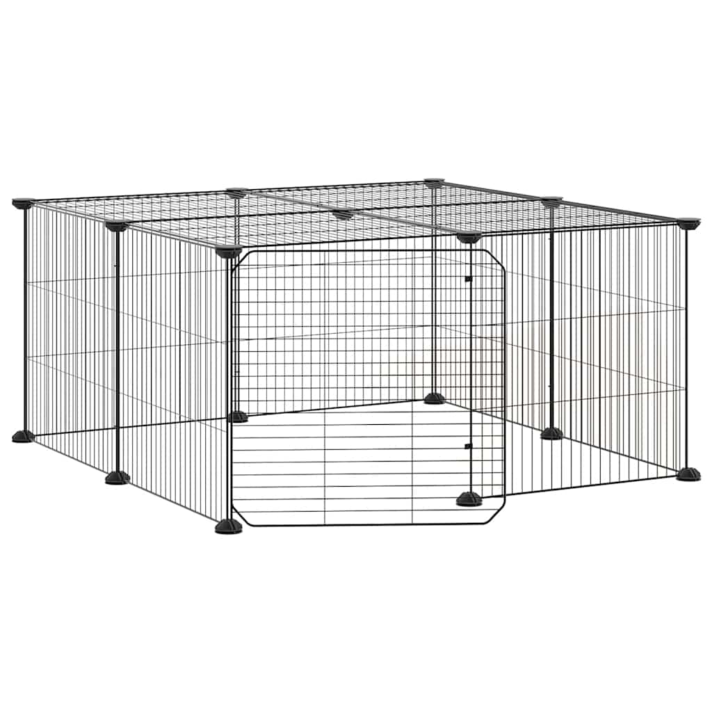 12-panels kæledyrsindhegning med låge 70x70x35 cm stål sort
