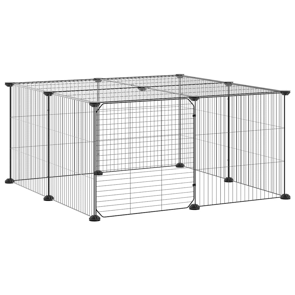12-panels kæledyrsindhegning med låge 70x70x35 cm stål sort