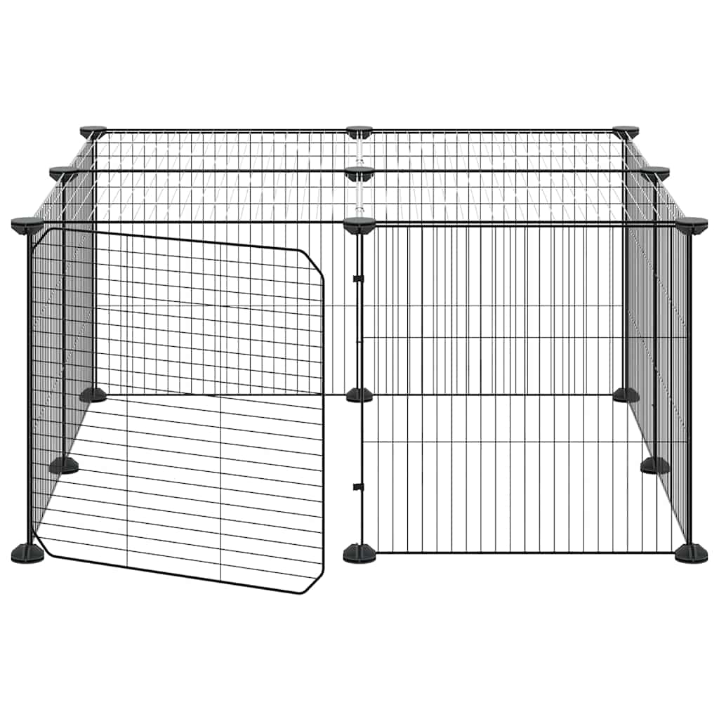 12-panels kæledyrsindhegning med låge 70x70x35 cm stål sort