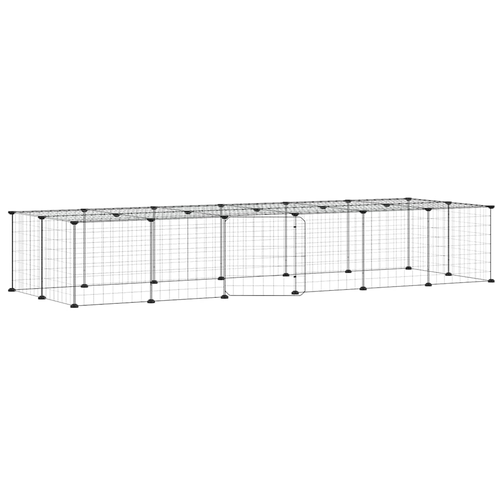 28-panels kæledyrsindhegning med låge 210x70x35 cm stål sort