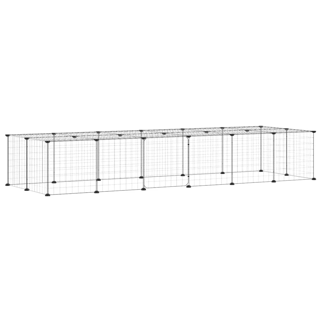28-panels kæledyrsindhegning med låge 210x70x35 cm stål sort