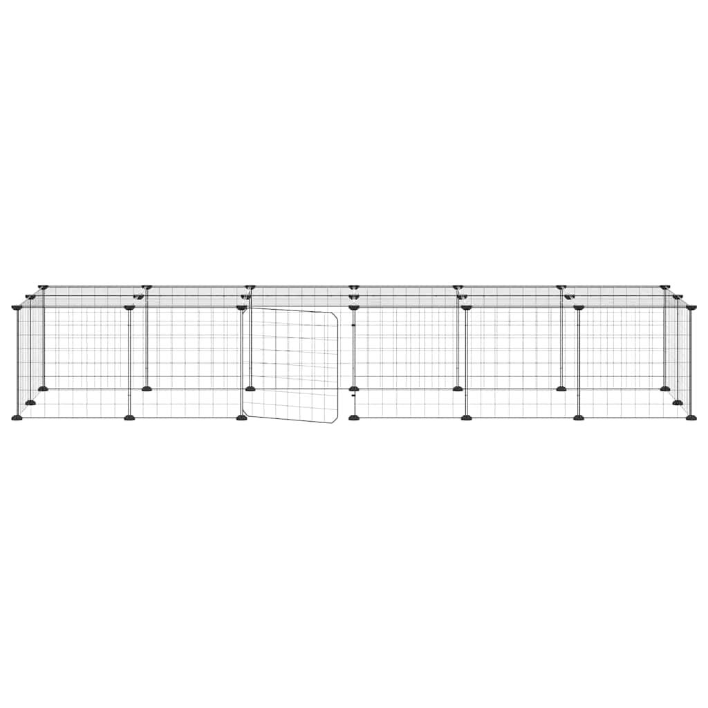 28-panels kæledyrsindhegning med låge 210x70x35 cm stål sort