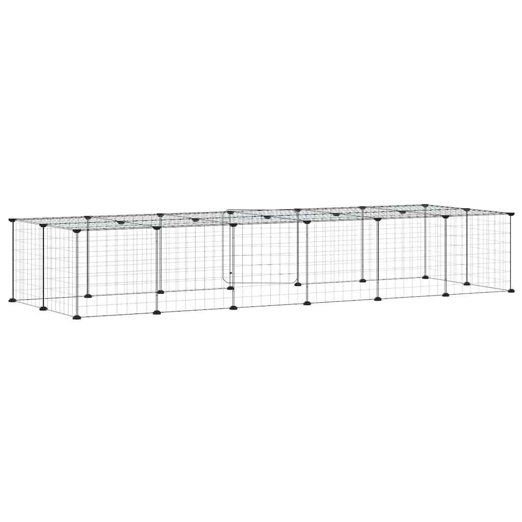 28-panels kæledyrsindhegning med låge 210x70x35 cm stål sort