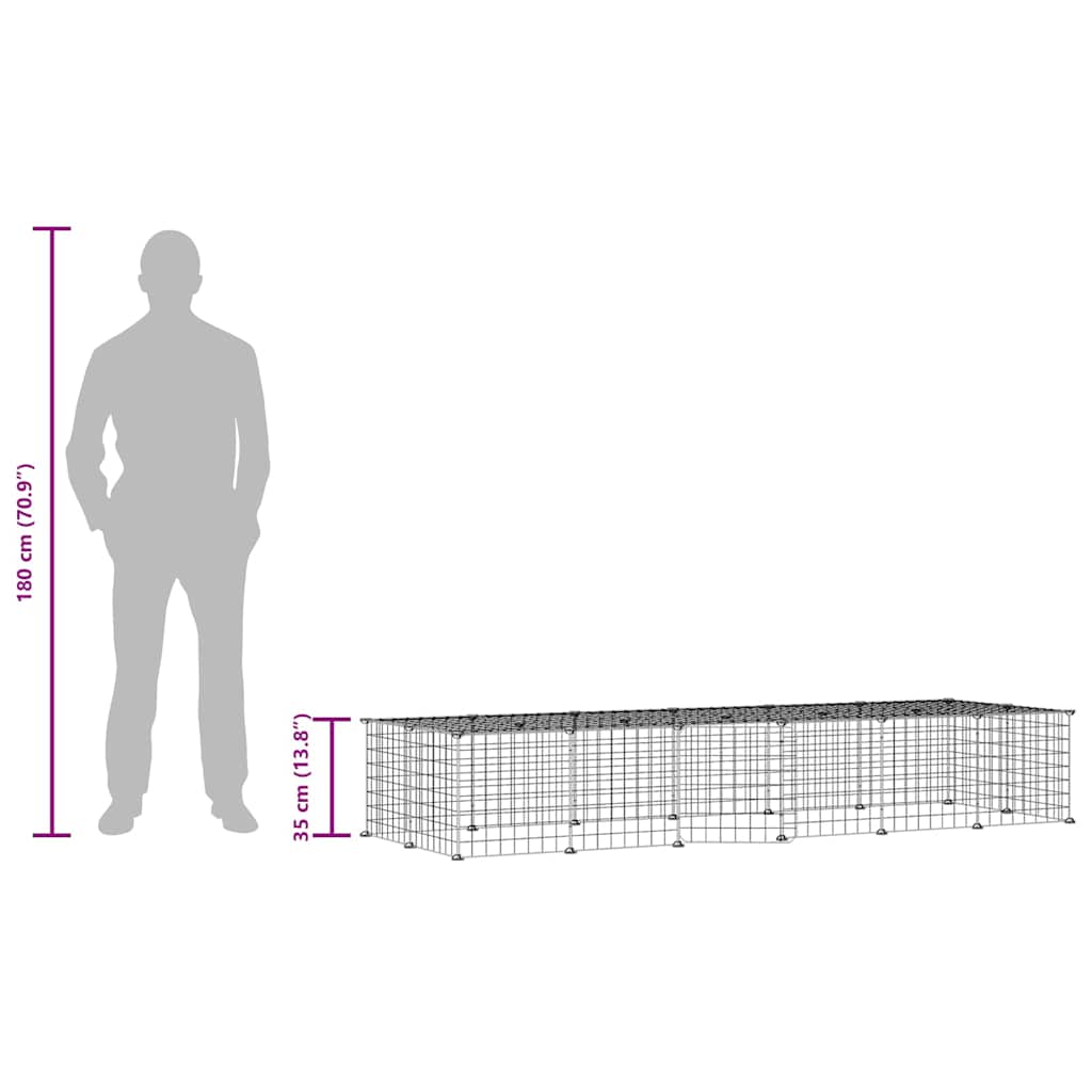 28-panels kæledyrsindhegning med låge 210x70x35 cm stål sort