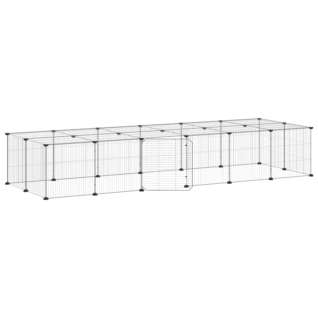 28-panels kæledyrsindhegning med låge 210x70x35 cm stål sort