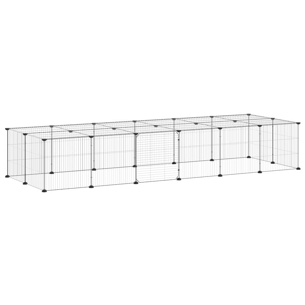 28-panels kæledyrsindhegning med låge 210x70x35 cm stål sort