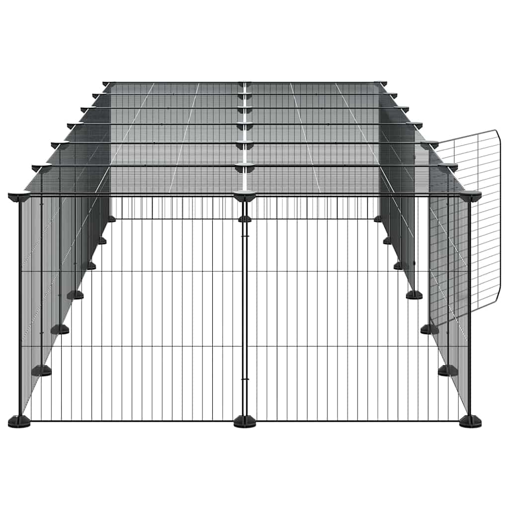 28-panels kæledyrsindhegning med låge 210x70x35 cm stål sort