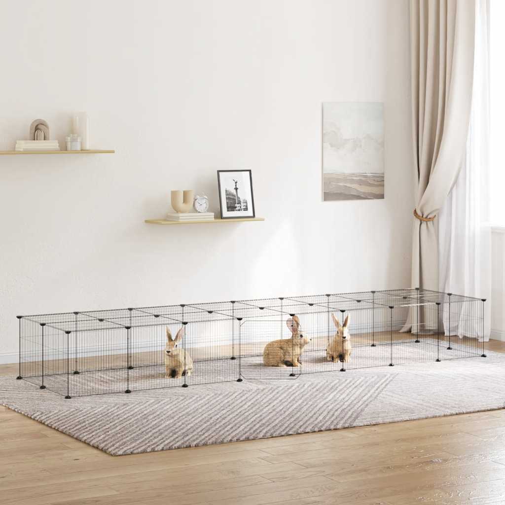 36-panels kæledyrsindhegning med låge 280x70x35 cm stål sort