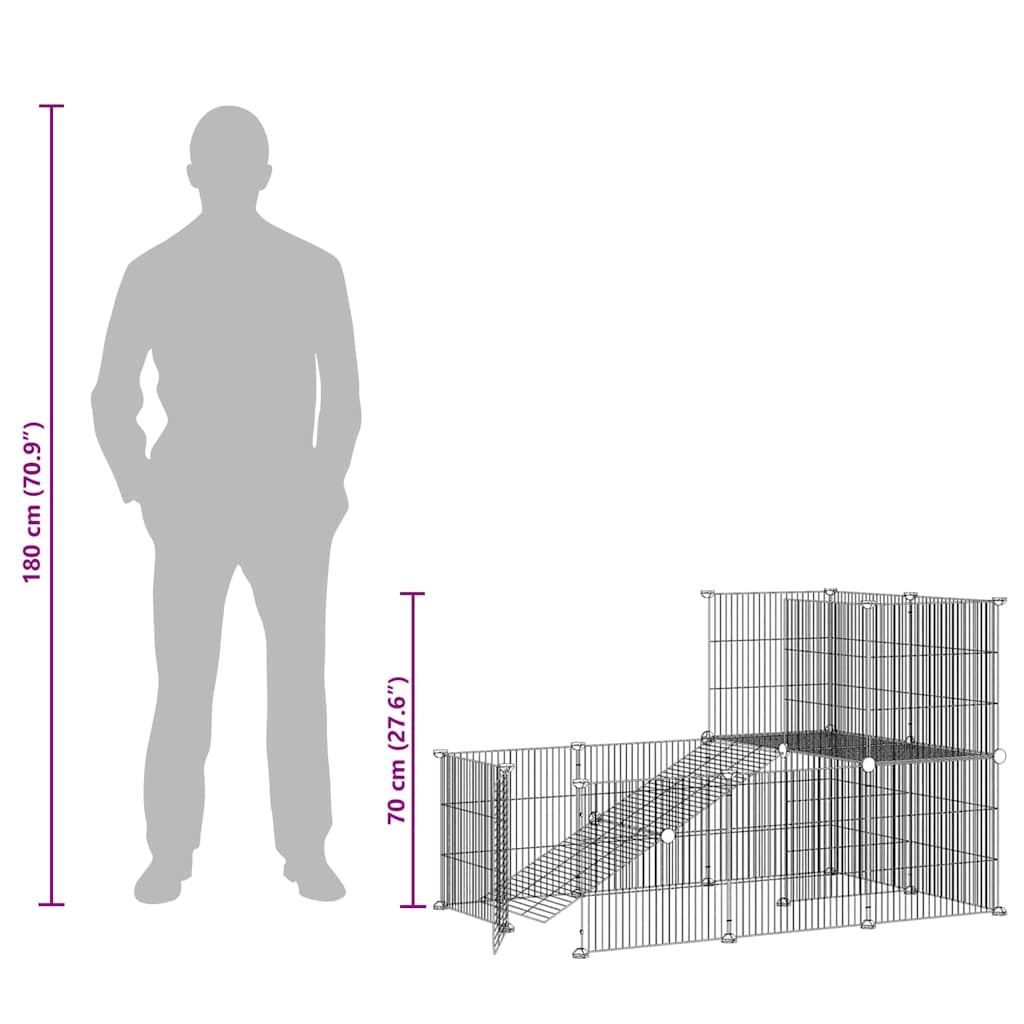 20-panels kæledyrsindhegning med låge 105x70x70 cm stål sort