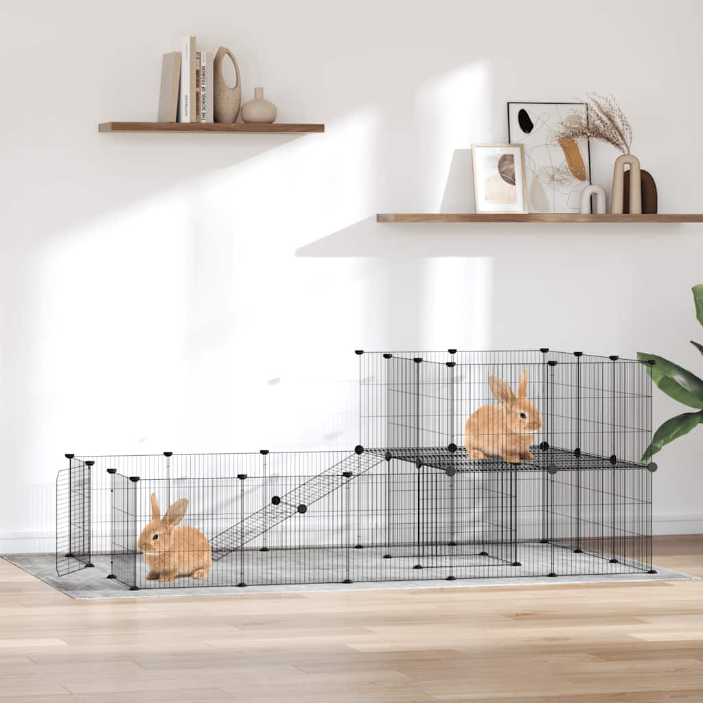 36-panels kæledyrsindhegning med låge 175x105x70 cm stål sort