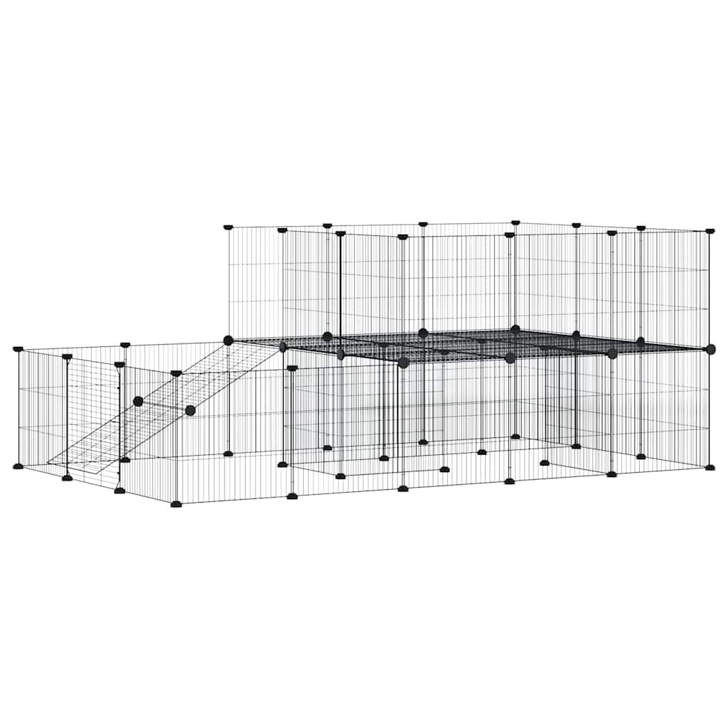44-panels kæledyrsindhegning med låge 175x105x70 cm stål sort