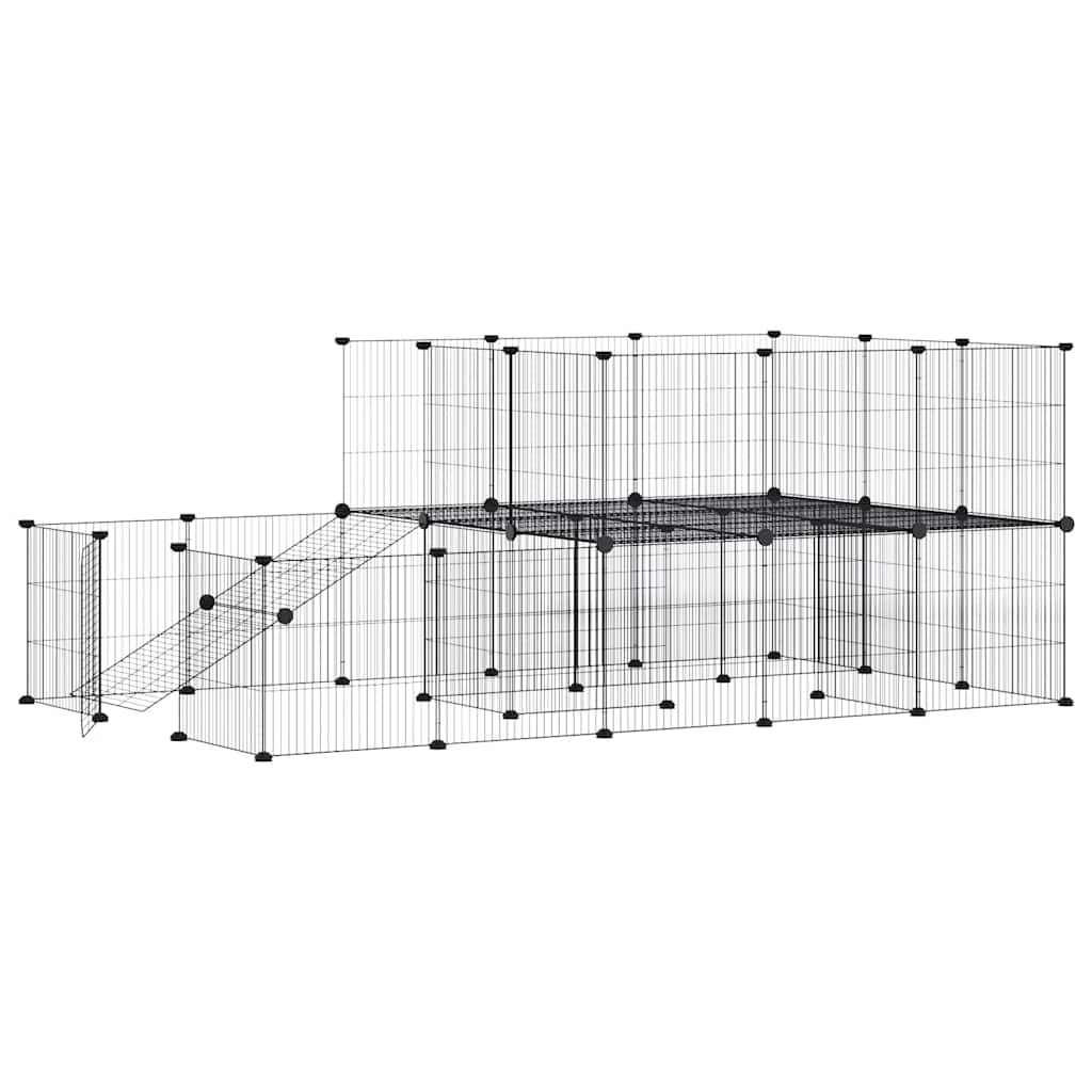 44-panels kæledyrsindhegning med låge 175x105x70 cm stål sort