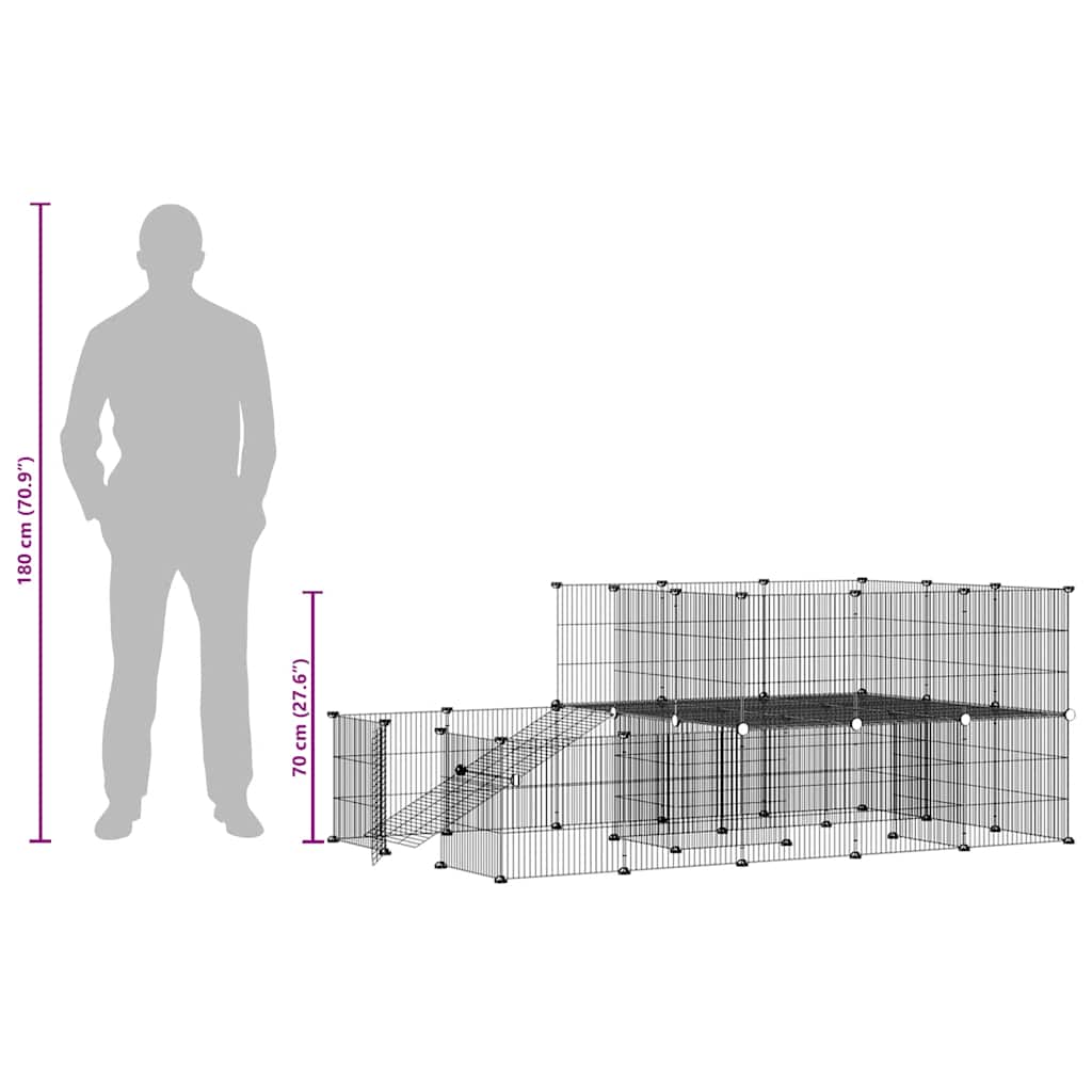 44-panels kæledyrsindhegning med låge 175x105x70 cm stål sort
