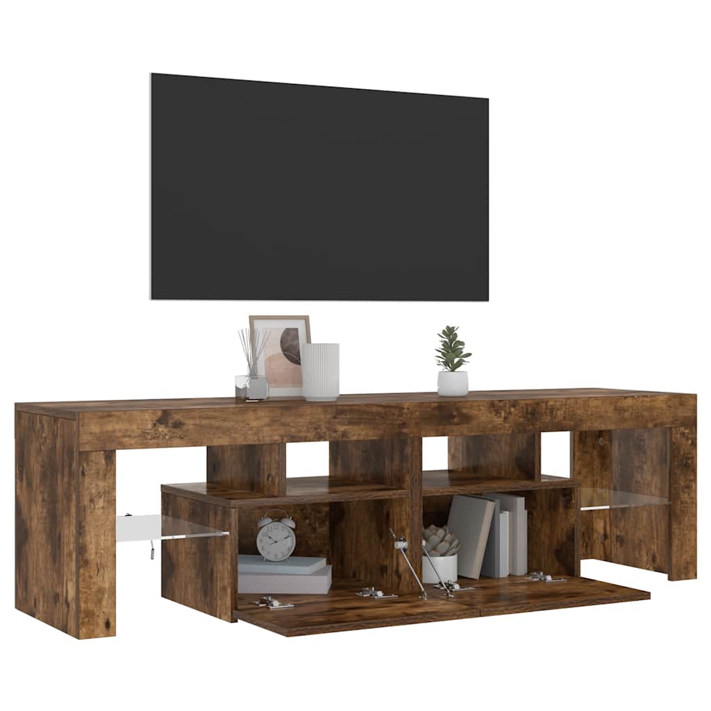 tv-bord med LED-lys 140x36,5x40 cm røget egetræsfarve