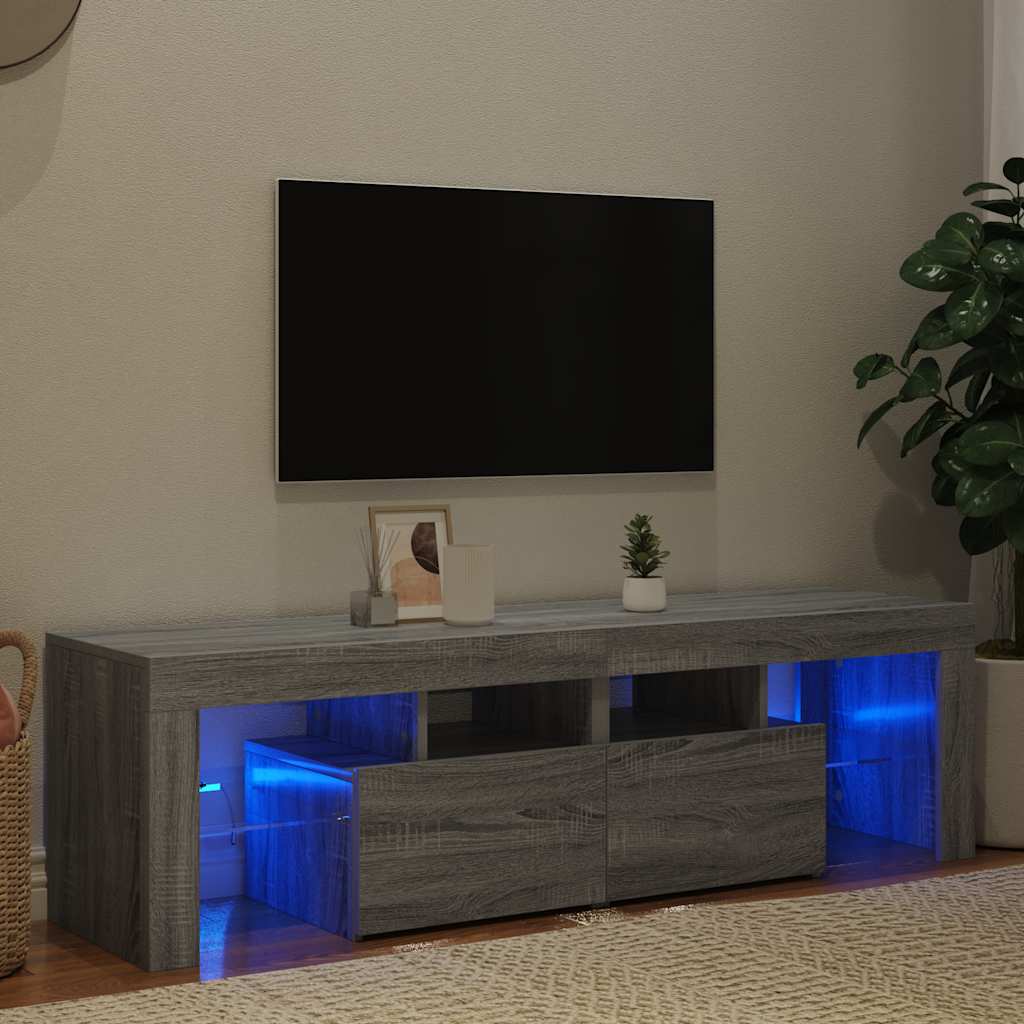 tv-bord med LED-lys 140x36,5x40 cm grå sonoma-eg
