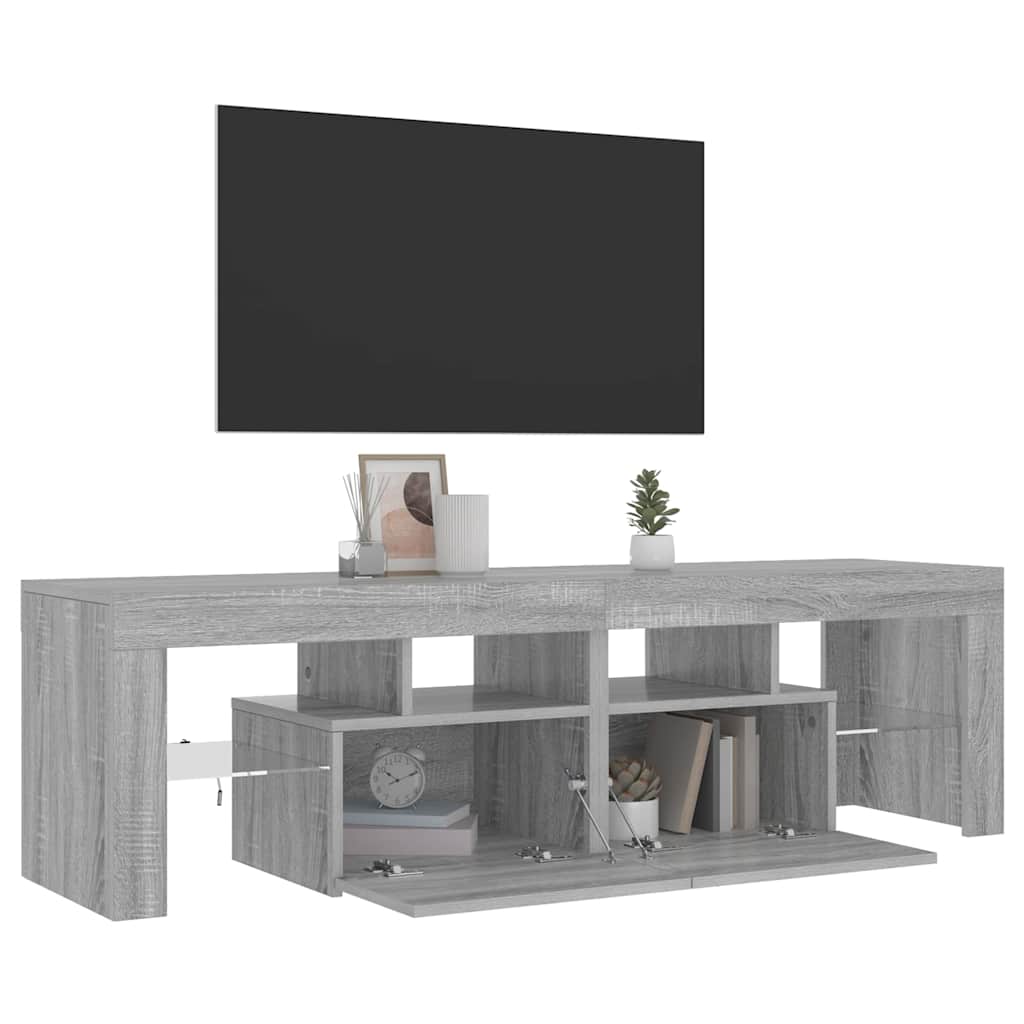 tv-bord med LED-lys 140x36,5x40 cm grå sonoma-eg