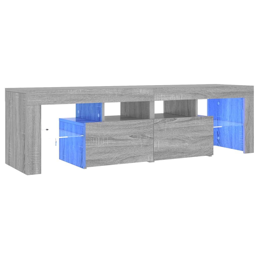 tv-bord med LED-lys 140x36,5x40 cm grå sonoma-eg